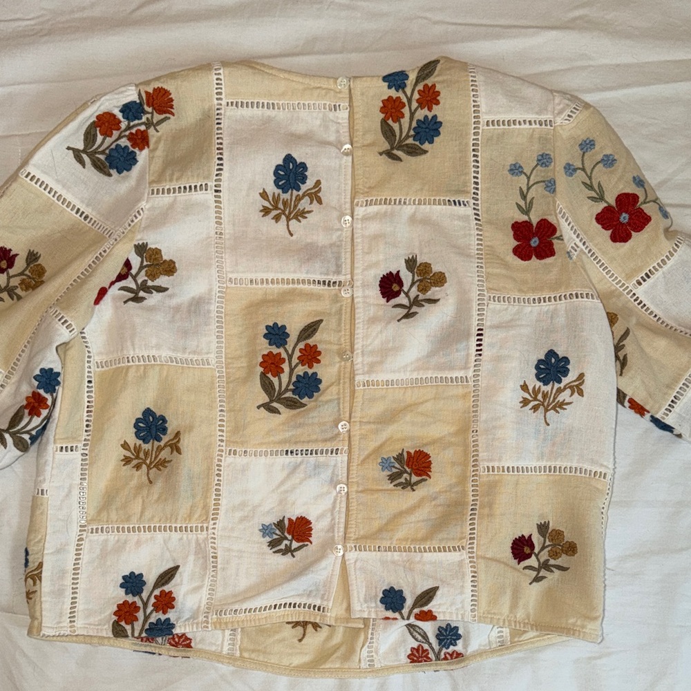 Sezane Flaminette Embroidered Floral Boxy Blouse - Picture 10 of 10